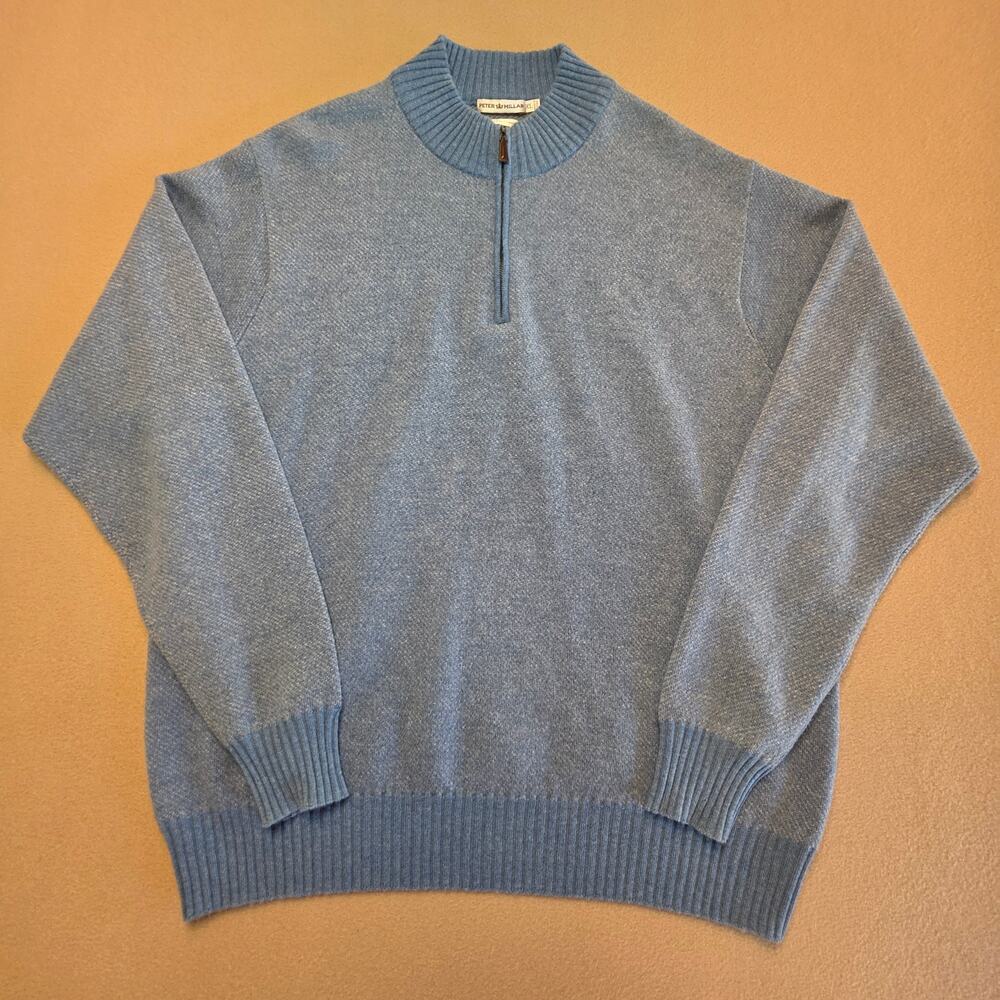 Peter Millar 100% Cashmere 1/4-Zip Pullover Sweater Light Blue Melange Sz XL